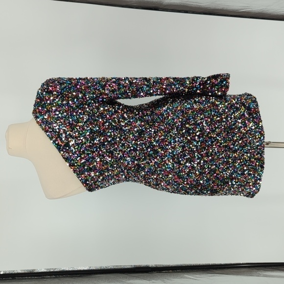 NEW Love and Lemonade Sequin One Shoulder Dress Black 2XL party nye holiday - Picture 2 of 6